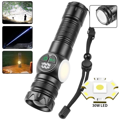 Picture of High Power LED Flashlight 10W COB LED Torch Rechargeable Super Power Torch Light - Black