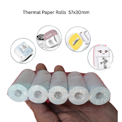 Picture of 5pcs 57x30mm Thermal Paper Rolls for Mini Printer | Prefect for Black & White Printing | Thermal Paper for Instant Print Digital Kids Camera Printer Masha Version Printer - White