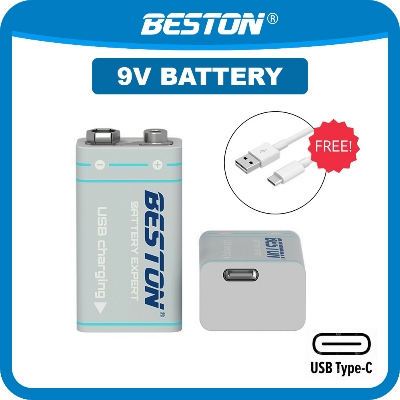 Picture of 9V Battery Rechargeable USB Beston lithium-ion with Type-C charging port 3700mWh - White