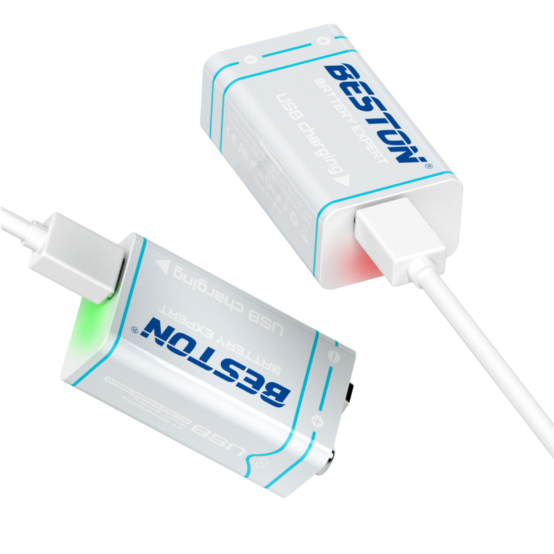 Picture of 9V Battery Rechargeable USB Beston lithium-ion with Type-C charging port 3700mWh - White