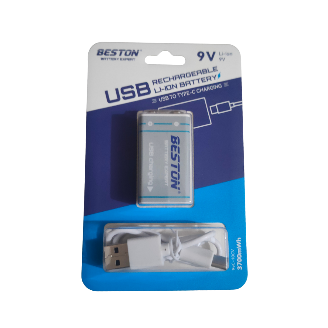 Picture of 9V Battery Rechargeable USB Beston lithium-ion with Type-C charging port 3700mWh - White
