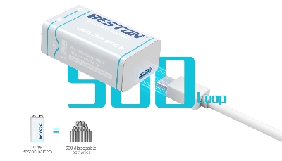 Picture of 9V Battery Rechargeable USB Beston lithium-ion with Type-C charging port 3700mWh - White