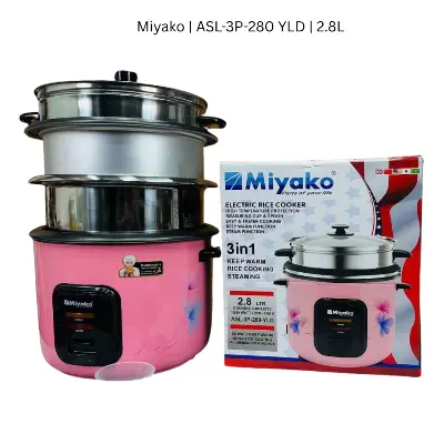Picture of Miyako ASL-3P-280-YLD 2.8L Multifunctional Rice Cooker – 1000W Triple Pot, Auto Keep Warm, Easy One-Touch Cooking for Family Use - Multicolor