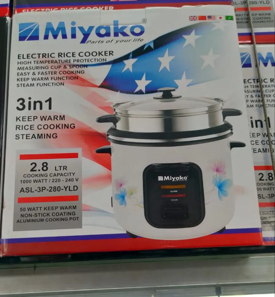 Picture of Miyako ASL-3P-280-YLD 2.8L Multifunctional Rice Cooker – 1000W Triple Pot, Auto Keep Warm, Easy One-Touch Cooking for Family Use - Multicolor