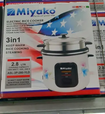 Picture of Miyako ASL-3P-280-YLD 2.8L Multifunctional Rice Cooker – 1000W Triple Pot, Auto Keep Warm, Easy One-Touch Cooking for Family Use - Multicolor