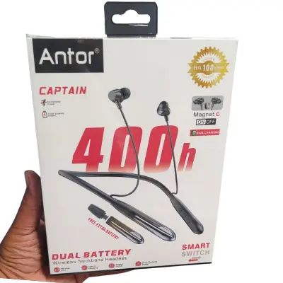 Picture of 400H Neckband Antor Luxury Wireless Earphone Bluetooth 5.4 Voice Change magnetic On/Off Type C port - Black