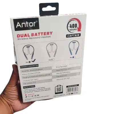 Picture of 400H Neckband Antor Luxury Wireless Earphone Bluetooth 5.4 Voice Change magnetic On/Off Type C port - Black