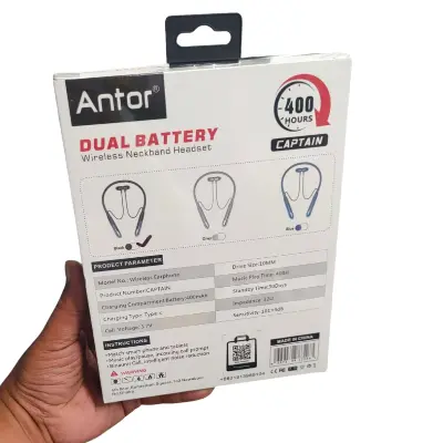 Picture of 400H Neckband Antor Luxury Wireless Earphone Bluetooth 5.4 Voice Change magnetic On/Off Type C port - Black