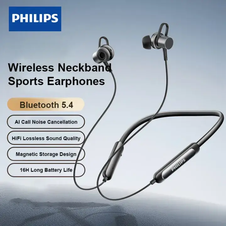 Picture of Philips Wireless Neckband Sports Earphones TAN1120 Bluetooth 5.4 AI Call Noise Cancellation HiFi Lossless Sound Quality 16H Long Battery Life - Black