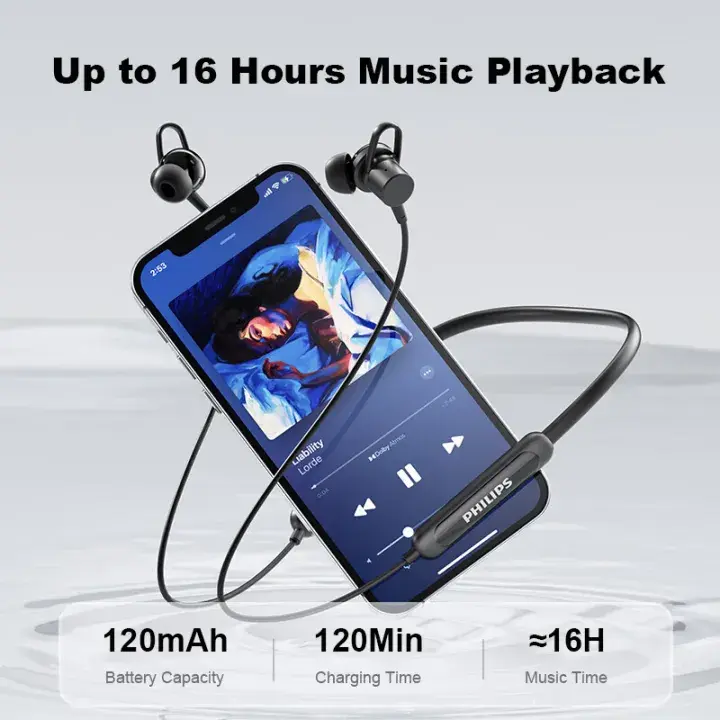 Picture of Philips Wireless Neckband Sports Earphones TAN1120 Bluetooth 5.4 AI Call Noise Cancellation HiFi Lossless Sound Quality 16H Long Battery Life - Black