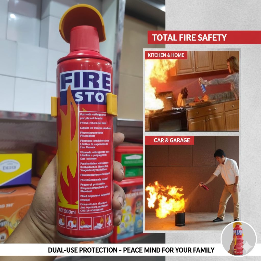 Picture of High Quality Fire Stop Spray - 500ml Portable Mini Fire Extinguisher for Car, House, Kitchen & Office Safety - Emergency Fire Fighting Foam Spray (Red Bottle) - Red