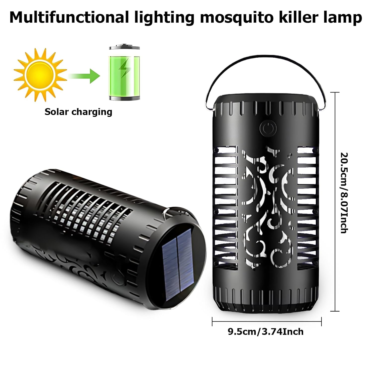 Picture of Mosquito Killer Lamp - solar mosquito killer, 2 in 1 Killer with Ultraviolet Lamp,ith Flame Atmosphere, 395nm UV mosquito killer, IP65 waterproof flame lampfor Table, Garden, Patio, Tree, Yard, Drive - Black