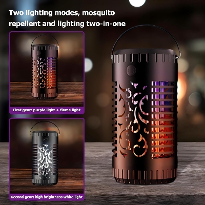 Picture of Mosquito Killer Lamp - solar mosquito killer, 2 in 1 Killer with Ultraviolet Lamp,ith Flame Atmosphere, 395nm UV mosquito killer, IP65 waterproof flame lampfor Table, Garden, Patio, Tree, Yard, Drive - Black