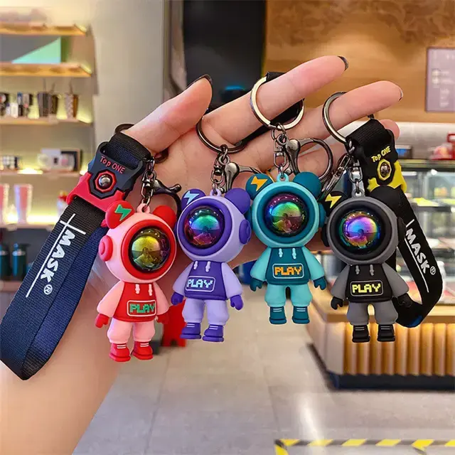 Picture of Astronaut Bears Key Chains Ring Fashion Cute Animal Bag Key ring Holder for Motor Bike Car Accessories Gift