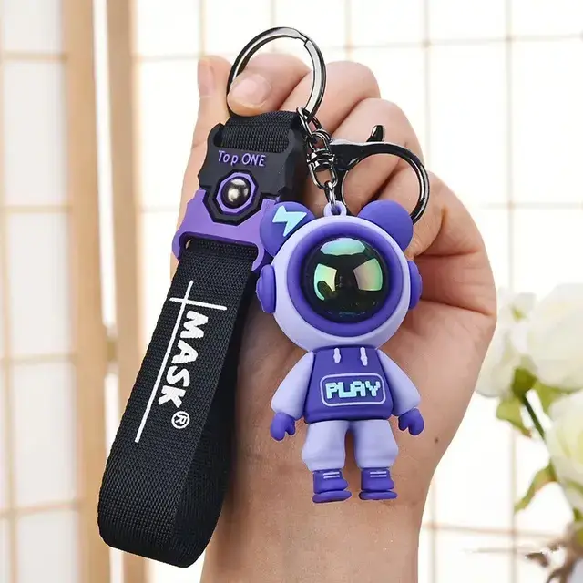 Picture of Astronaut Bears Key Chains Ring Fashion Cute Animal Bag Key ring Holder for Motor Bike Car Accessories Gift