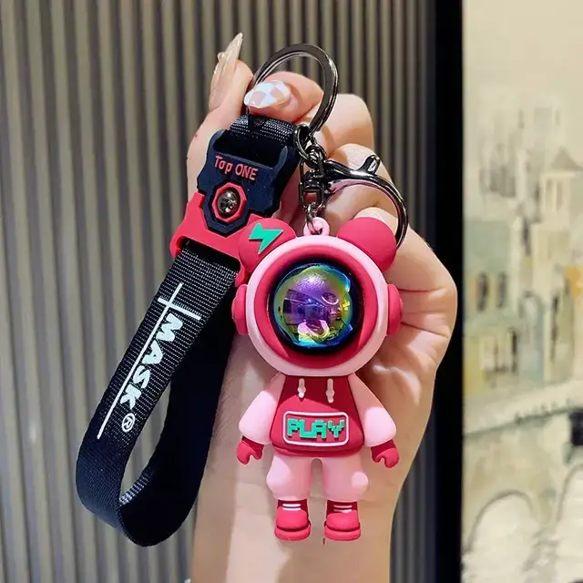 Picture of Astronaut Bears Key Chains Ring Fashion Cute Animal Bag Key ring Holder for Motor Bike Car Accessories Gift