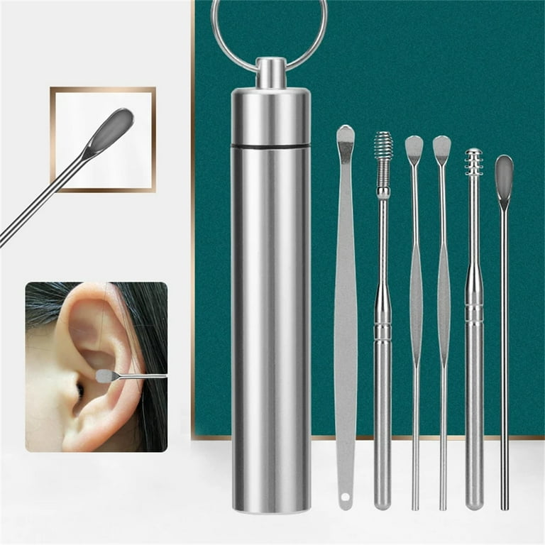Picture of 6 Pcs Ear Wax Removal Tool Portable Stainless Steel Earwax Remover Cleaner Kit Earpick Spring Ear Wax Spoon Cleaning Set