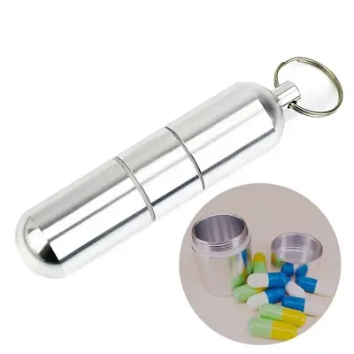 Picture of Medicine Box Keychain Metal Mini Waterproof Alloy Tablets Box Case Drugs Holder