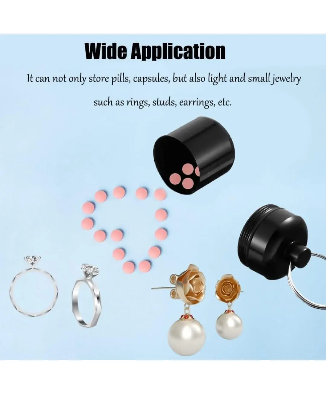 Picture of Aluminum Pill Case Key Chain Waterproof Seal Medicine Organizer Bone Ash Box Capsule Holder Container Metal Pill Holder Keyring