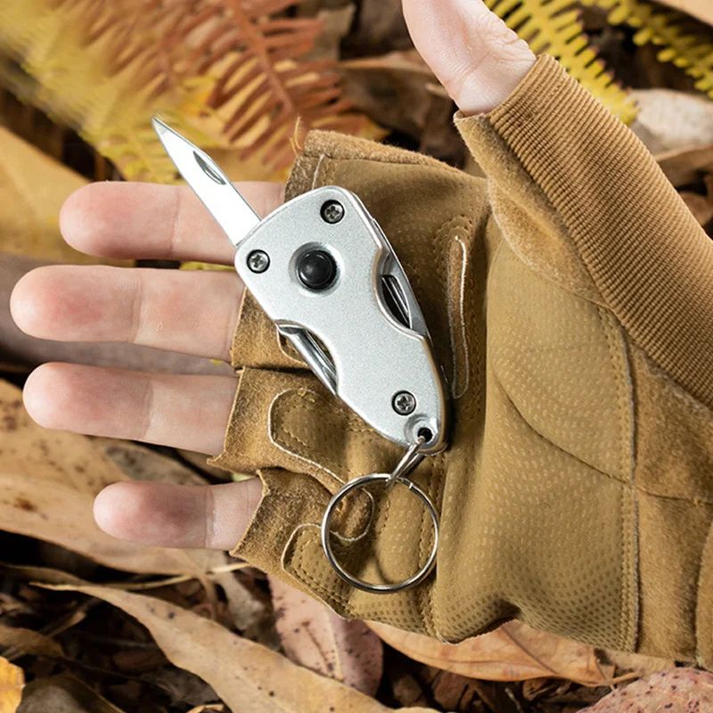 Picture of Multi-functional Keychain cutter Outdoor 6-in-1 Folding Mini Screwdriver Stainless Steel Tool  with LED Keychain