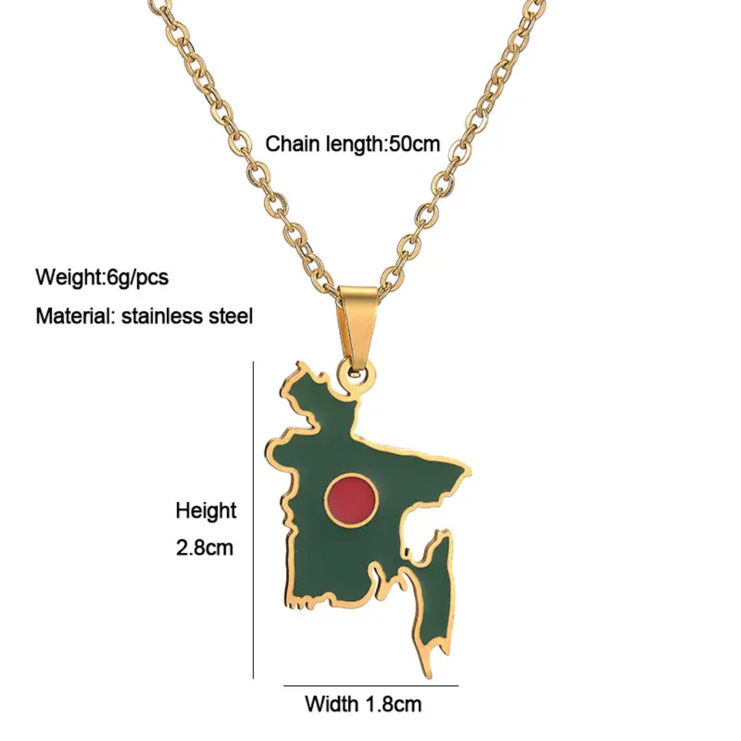 Picture of Trendy Jewelry 1 8K Gold Plated Necklace StainlessSteel South Asia People's Republic of BangladeshFlag Map Pendant Necklace