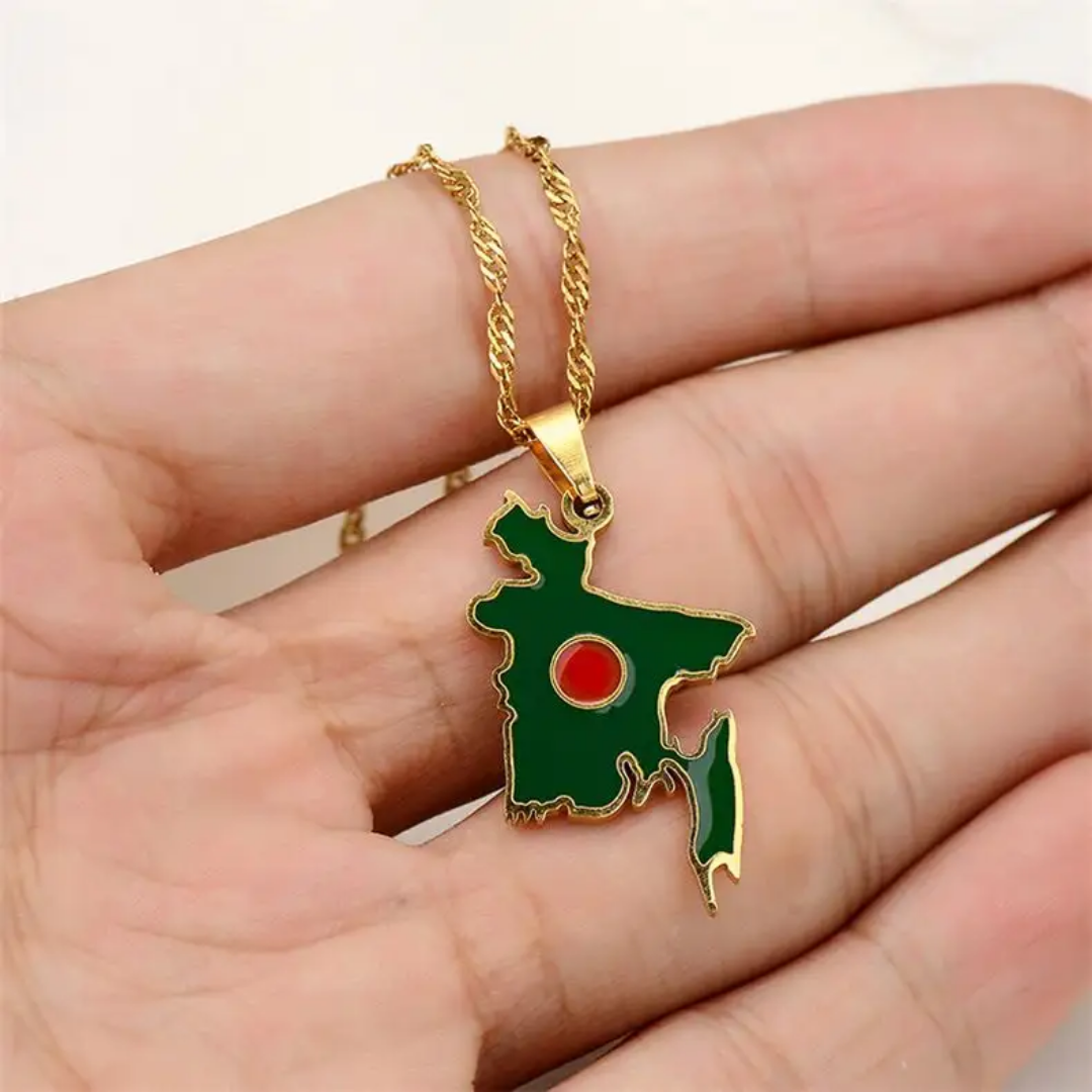 Picture of Trendy Jewelry 1 8K Gold Plated Necklace StainlessSteel South Asia People's Republic of BangladeshFlag Map Pendant Necklace