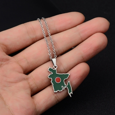 Picture of Trendy Jewelry 1 8K Gold Plated Necklace StainlessSteel South Asia People's Republic of BangladeshFlag Map Pendant Necklace
