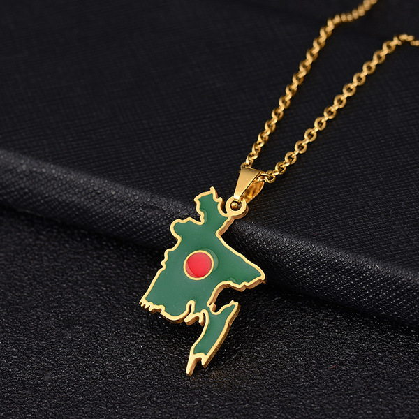 Picture of Trendy Jewelry 1 8K Gold Plated Necklace StainlessSteel South Asia People's Republic of BangladeshFlag Map Pendant Necklace