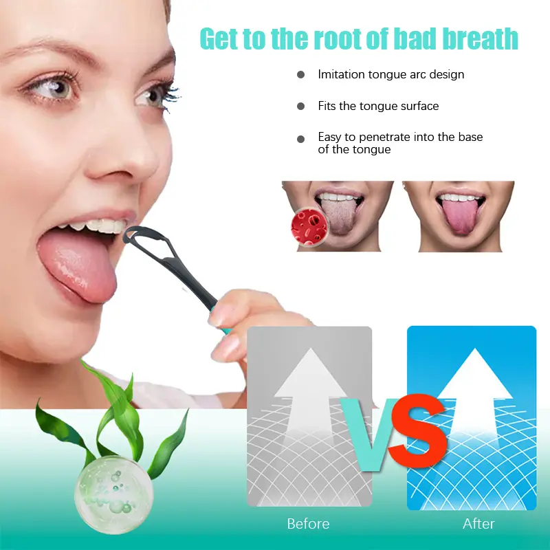 Picture of Double Layer Tongue Cleaner Tongue Scraper Reusable Stainless Steel Oral Mouth Brush Travel Case Gold Silver Non-slip Handle