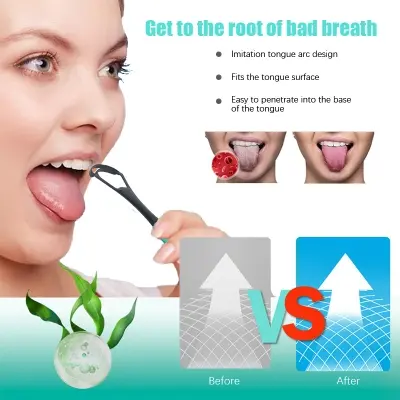 Picture of Double Layer Tongue Cleaner Tongue Scraper Reusable Stainless Steel Oral Mouth Brush Travel Case Gold Silver Non-slip Handle