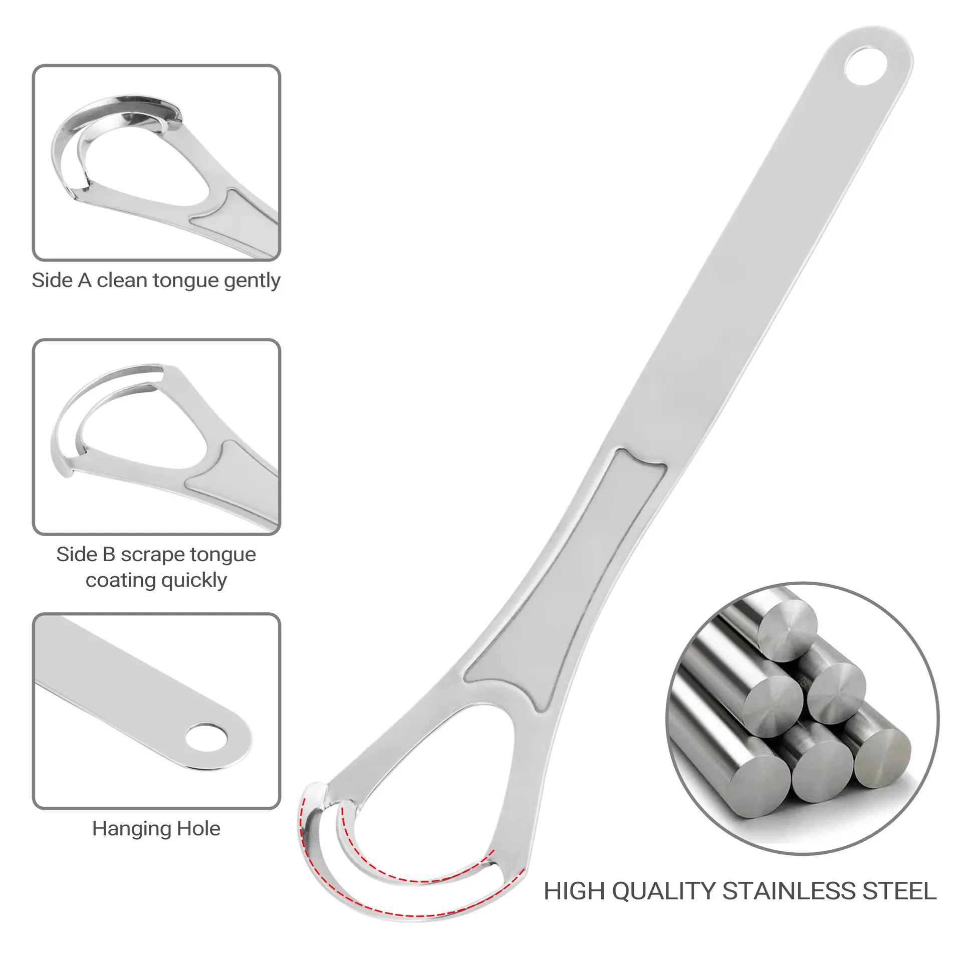 Picture of Double Layer Tongue Cleaner Tongue Scraper Reusable Stainless Steel Oral Mouth Brush Travel Case Gold Silver Non-slip Handle