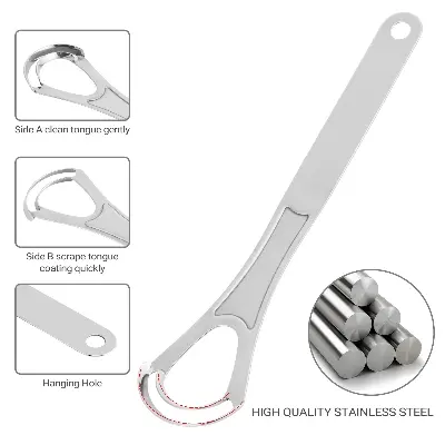 Picture of Double Layer Tongue Cleaner Tongue Scraper Reusable Stainless Steel Oral Mouth Brush Travel Case Gold Silver Non-slip Handle