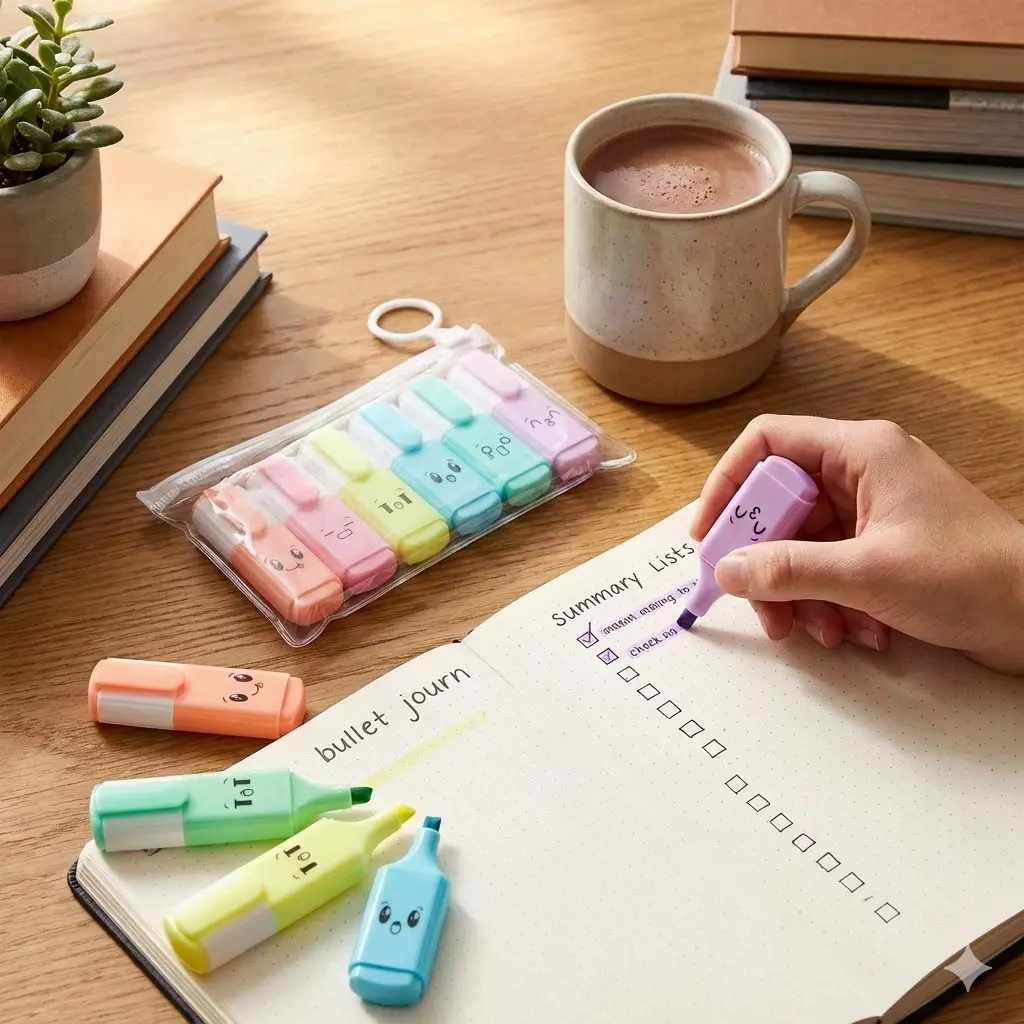 Picture of Mini Capsule Highlighters (Set of 6) - Cute Vitamin Pill Shaped Emoji Marker Pens for School & Kids Gift