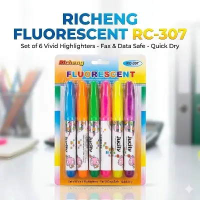 Picture of Richeng RC-307 Mini Fluorescent Markers (Set of 6) - Jucity Capsule Highlighters - Quick Dry & Clean