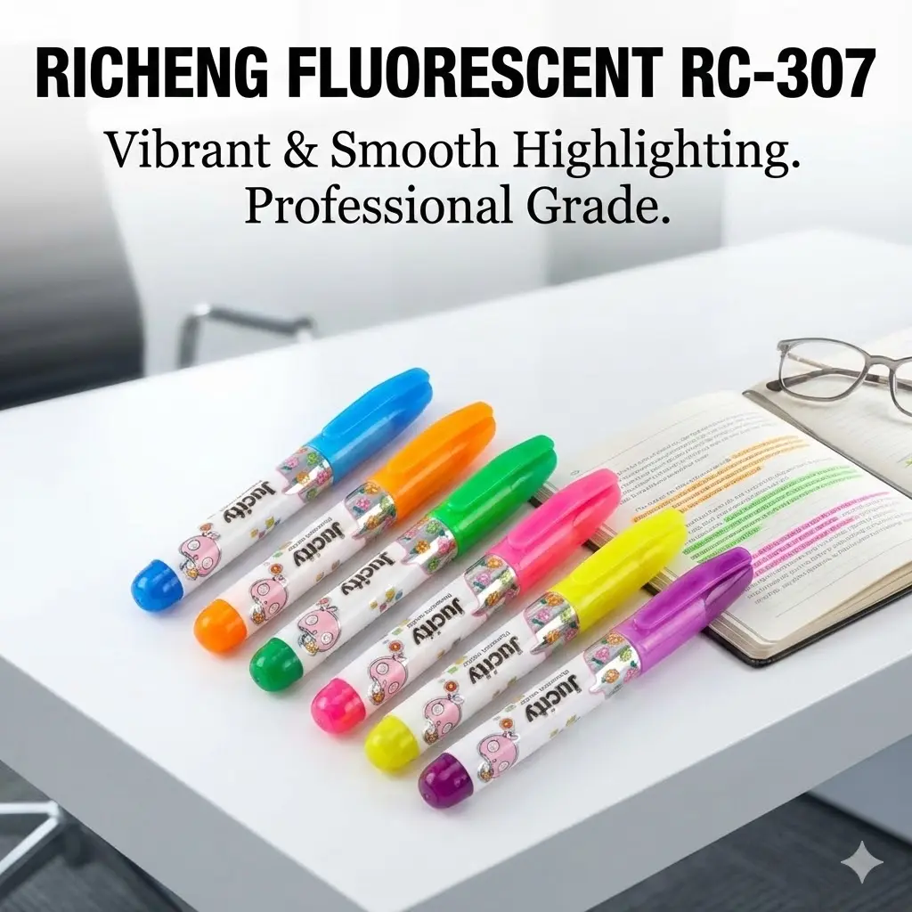 Picture of Richeng RC-307 Mini Fluorescent Markers (Set of 6) - Jucity Capsule Highlighters - Quick Dry & Clean