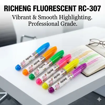 Picture of Richeng RC-307 Mini Fluorescent Markers (Set of 6) - Jucity Capsule Highlighters - Quick Dry & Clean