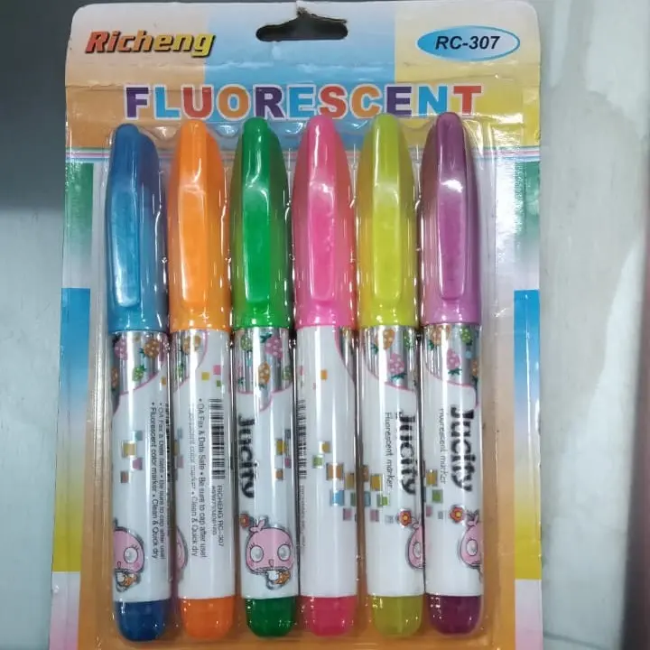 Picture of Richeng RC-307 Mini Fluorescent Markers (Set of 6) - Jucity Capsule Highlighters - Quick Dry & Clean