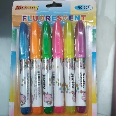 Picture of Richeng RC-307 Mini Fluorescent Markers (Set of 6) - Jucity Capsule Highlighters - Quick Dry & Clean