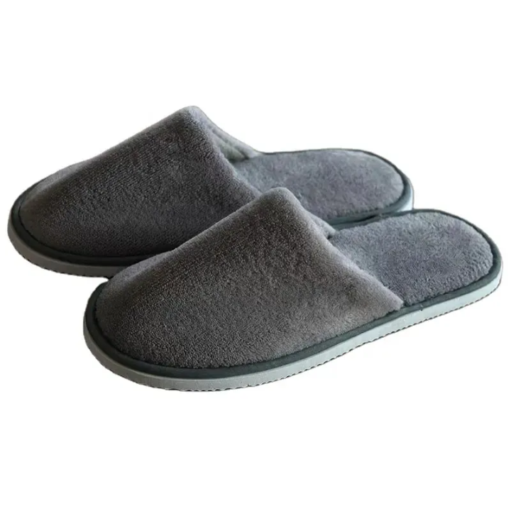 Picture of Home Slippers Grey Color coral velvet breathable and comfortable disposable hotel ...
