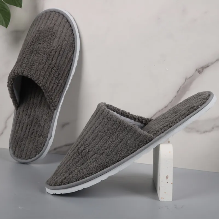 Picture of Home Slippers Grey Color coral velvet breathable and comfortable disposable hotel ...