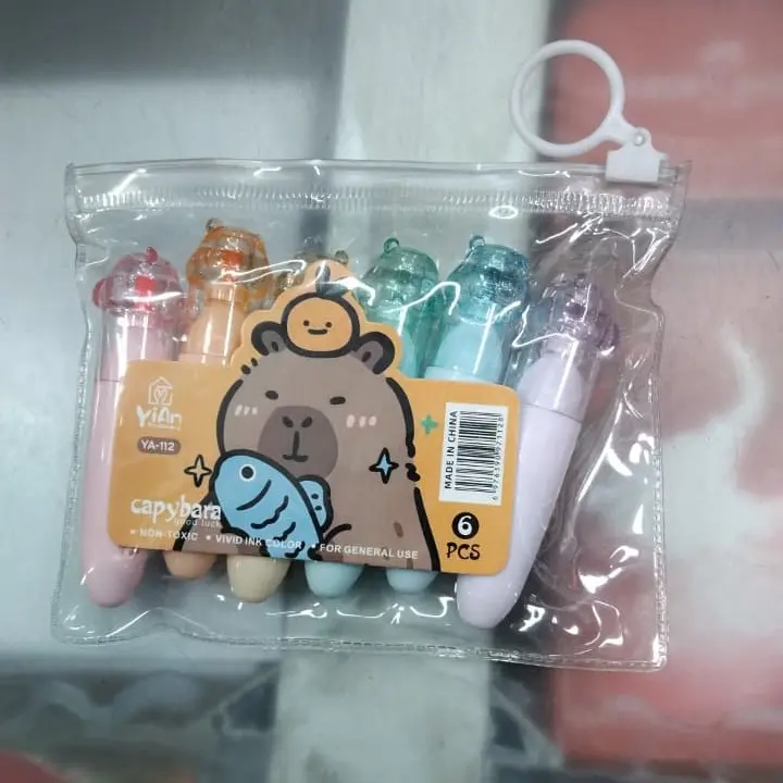 Picture of apybara Mini Highlighters (Set of 6) - Cute Kawaii Capsule Marker Pens for School, Journaling & Gift