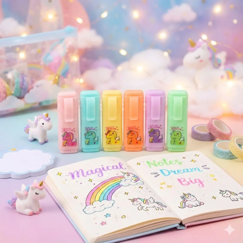 Picture of Princess Mini Highlighters (Set of 6) - Cute Unicorn Themed Capsule Marker Pens for Kids & School