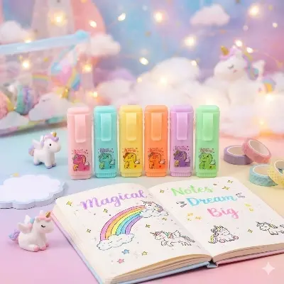 Picture of Princess Mini Highlighters (Set of 6) - Cute Unicorn Themed Capsule Marker Pens for Kids & School