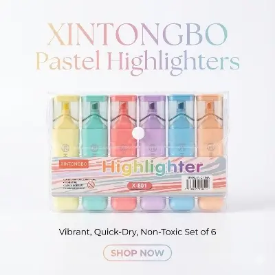 Picture of Xintongbo Mini Highlighters (Model X-801) - Set of 6 Fluorescent Capsule Marker Pens - Non-Toxic & Quick Dry