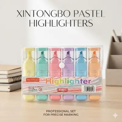 Picture of Xintongbo Mini Highlighters (Model X-801) - Set of 6 Fluorescent Capsule Marker Pens - Non-Toxic & Quick Dry