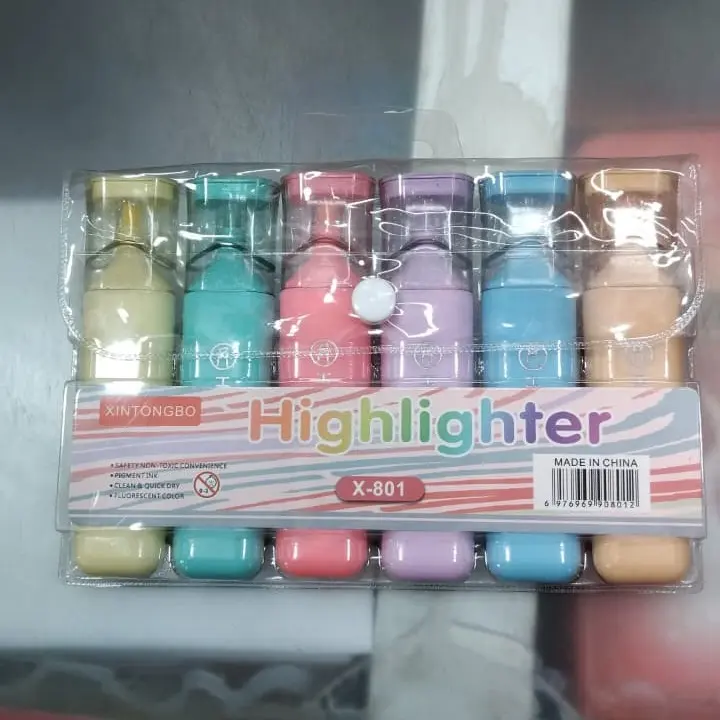 Picture of Xintongbo Mini Highlighters (Model X-801) - Set of 6 Fluorescent Capsule Marker Pens - Non-Toxic & Quick Dry
