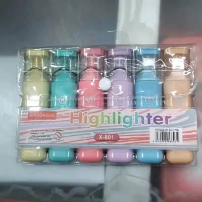 Picture of Xintongbo Mini Highlighters (Model X-801) - Set of 6 Fluorescent Capsule Marker Pens - Non-Toxic & Quick Dry