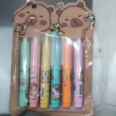 Picture of Mini Bear Highlighters (Set of 6) - Cute Capsule Shaped Marker Pens with Bubble Tea Theme for School & Journaling