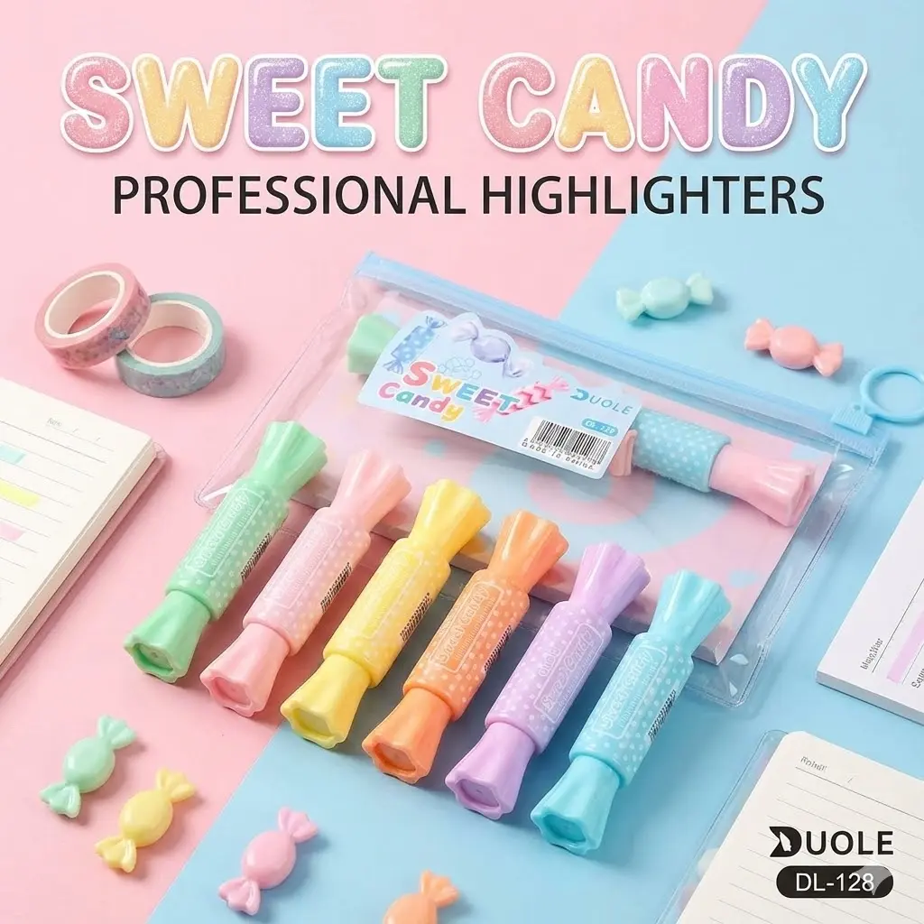 Picture of Sweet Candy Shaped Highlighters (Set of 6) - Cute Pastel Color Marker Pens for School, Journaling & Gifts