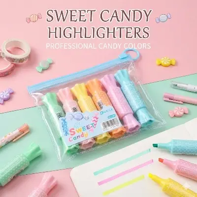 Picture of Sweet Candy Shaped Highlighters (Set of 6) - Cute Pastel Color Marker Pens for School, Journaling & Gifts
